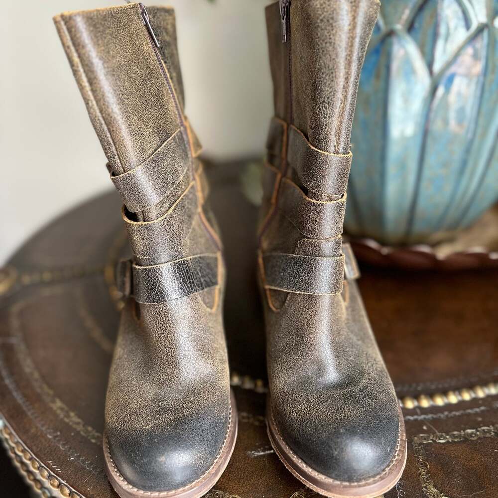 Charles David Gray/Black Ankle Buckle/Strap Boots